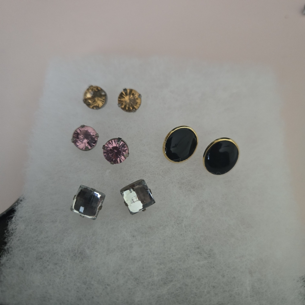 Mixed Stud Earring Set - Black, Pink, Gold, Amber, Gray